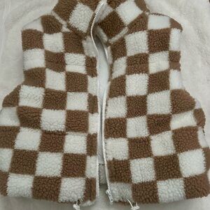 Altar’d State Checkered Brown and White Sherpa Vest